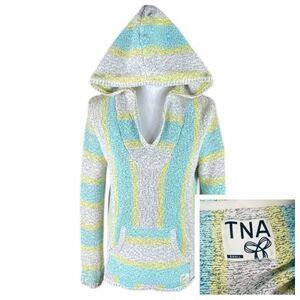 TNA Womens Multicolor Baja Striped Hoodie Poncho Small